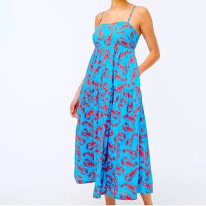 J. Crew Vibrant Blue and Red Midi Dress